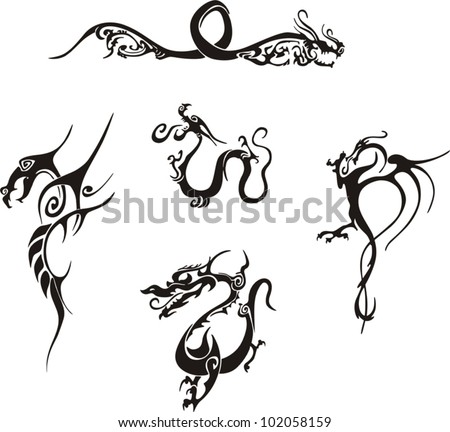 Amazing Logo Design 2012 on Stock Vector Five Awesome Simple Dragon Tattoo Designs