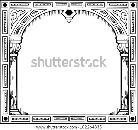 Frame in form of gate. Black and white vector illustration.