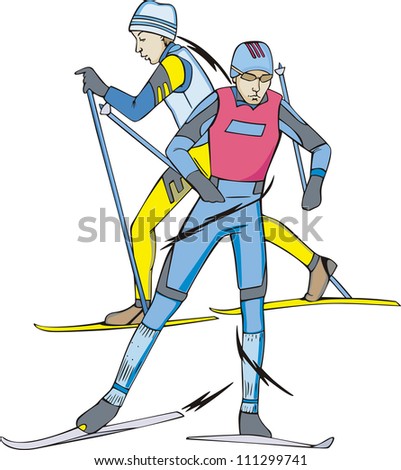 Skiing - winter sports. Skiers. Color vector illustration.
