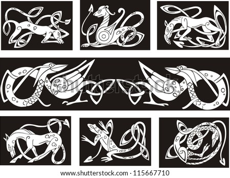 celtic knot patterns with animals set of vector celtic knot patterns with animals set of vector