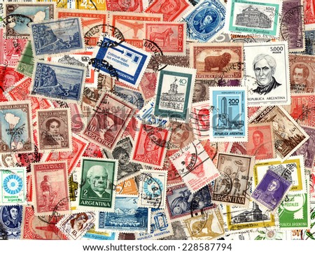 ARGENTINA - CIRCA 1920-2000: Background of the old postage stamps issued in Argentina
