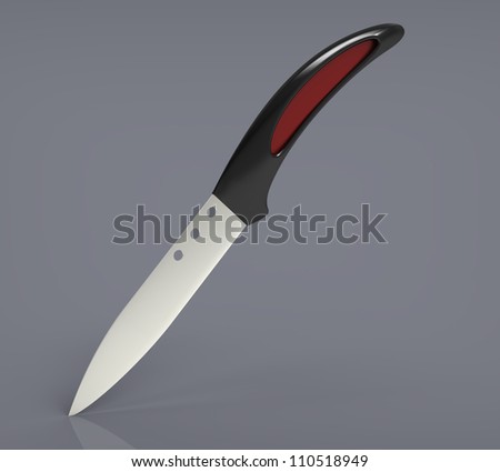 3d render of  kitchen knife on a gray reflective surface