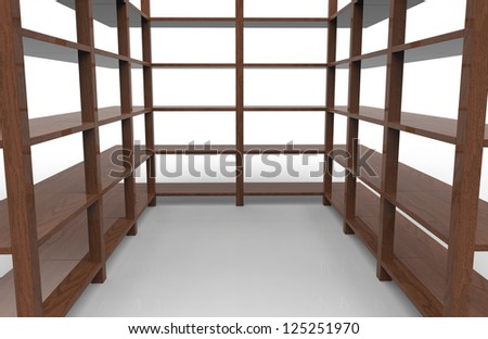 Wooden rack with empty shelves