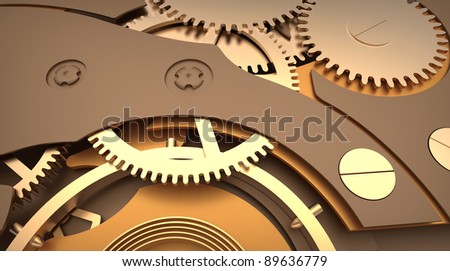 3d render of  clock mechanism with cogs