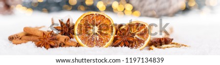 Christmas decoration orange fruit herbs baking bakery banner snow winter copyspace copy space text