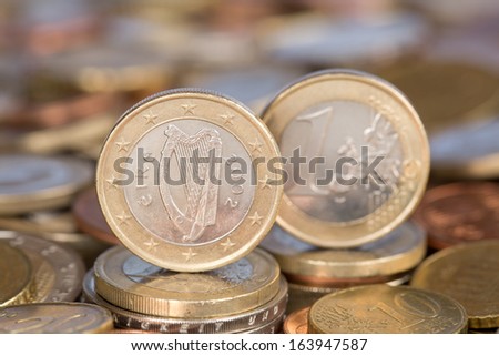 A one Euro coin from the EU member country Ireland
