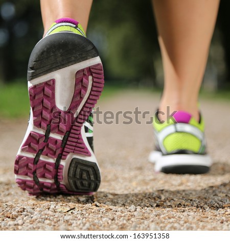 Sole of running shoes while jogging, sport, training or workout
