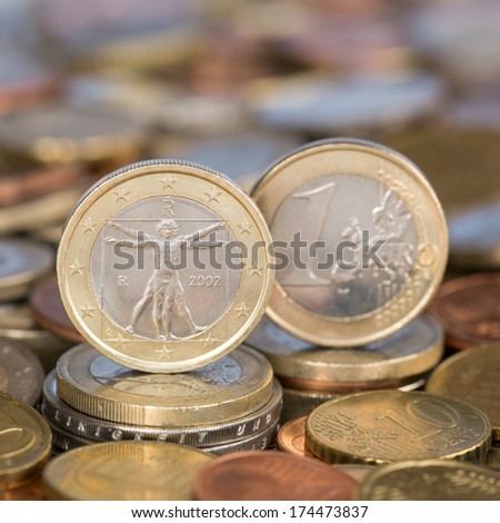 A one Euro coin from the European Union currency member country Italy