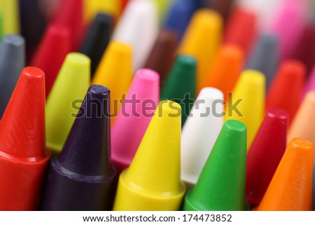 Top view of crayons for painting for children in kindergarten