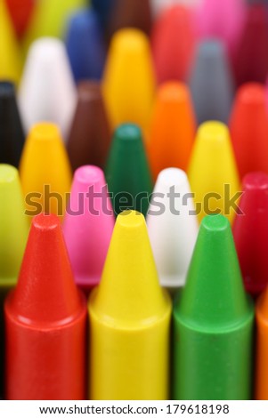 Top view of crayons for painting in kindergarten for children
