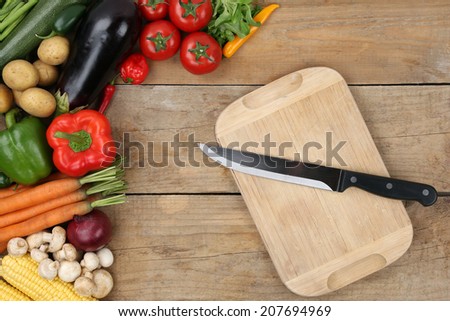 Preparing and slicing food and vegetables knife on cutting board