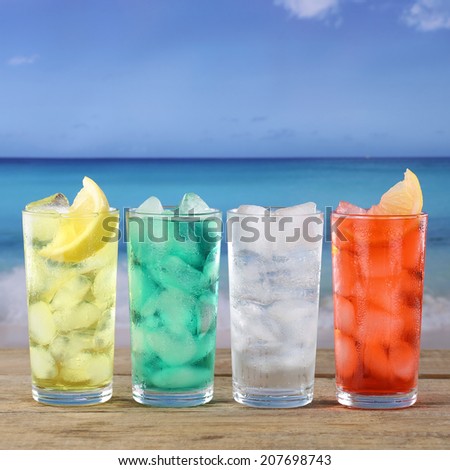 Lemonade soda or soft drinks on the beach and at the sea