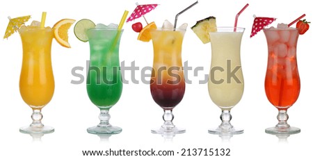 Set of cocktails with Pina Colada and Tequila Sunrise isolated on a white background