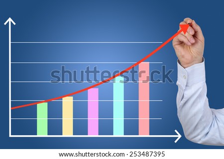 Businessman drawing a business concept finance success growth chart