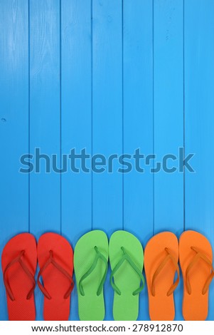 Flip Flops sandals in summer on vacation, holidays, traveling with copyspace