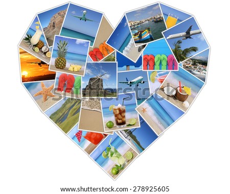 Heart from photos on summer vacation, beach, holiday, drinks and traveling