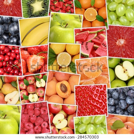 Fruit fruits background with apples, oranges, lemons, banana and strawberry