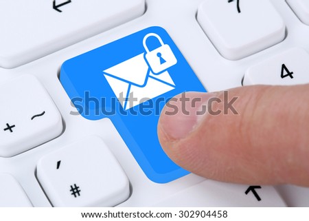 Sending encrypted secure E-Mail email mail message on computer