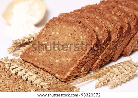Whole wheat bread cut on slices