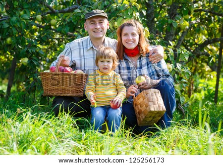 Family in the garden harvest apples