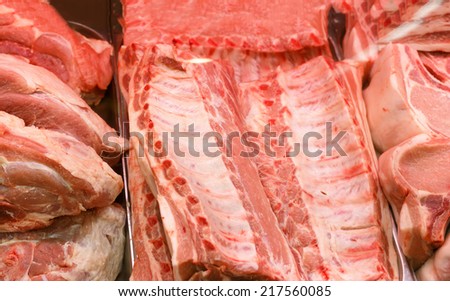meat products in in small butcher shop