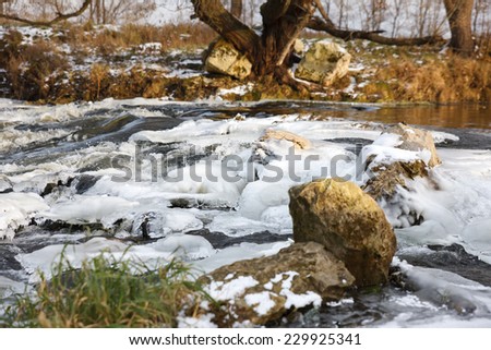 River ice. river in winter. winter creek.