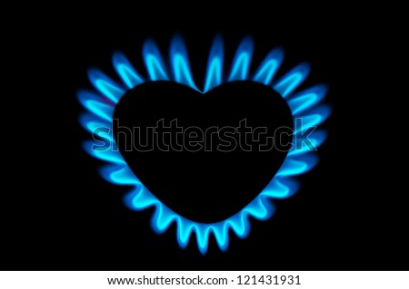 Gas burner in the form of heart, hot heart concept