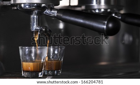 Prepares Espresso In His Coffee Shop; Close-Up