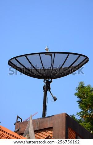 Stock Photo:\
Satellite dish sky sunset communication technology network image background for design