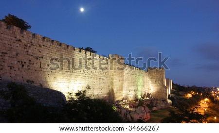 Illuminated wall of the David Tower, Jerusalem