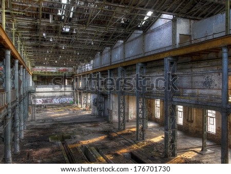 Light rays in a large abandoned production hall