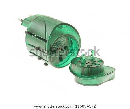 green plug adapter isolated on a white background