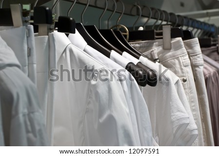 clothe on hanger in a row