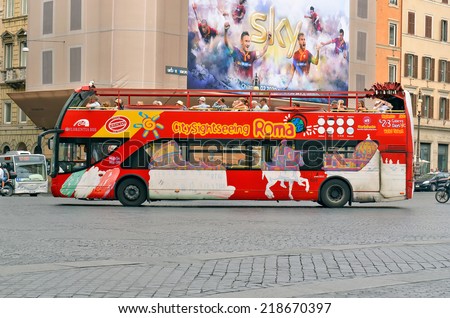ROME, ITALY - SEPTEMBER 2: a Citysightseeing Roma bus on september 2, 2014 in Rome, Italy. Tourist bus is a popular transport for tourists in Rome.