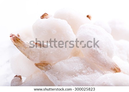 Beautiful Frozen Raw Shrimp Isolated on White Background.