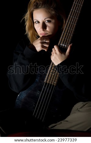 Tired bass guitar player,after jam session