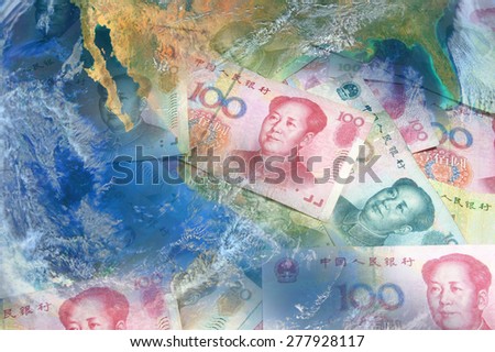 China banknote with planet world. Elements of this image furnished by NASA