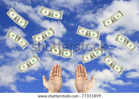 Money fly in sky
