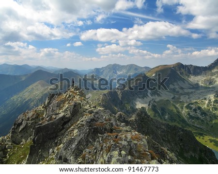 Scrambler on the top of mountain. High Tatra Mountains.