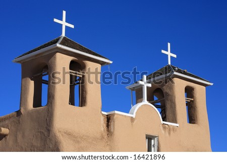 Three crosses on top of St. Francis de Asis mission at Ranchos de Taos, New mexico