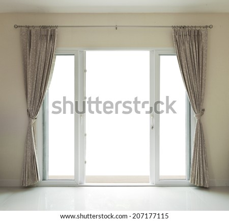 door and curtain on white background