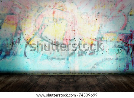 Graffiti wall in grunge room style