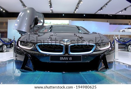 Bangkok - April 2 : BMW series I8 innovation car - in display at 35th Bangkok International  Motor Show 2014 on April 2,2014 in Bangkok Thailand