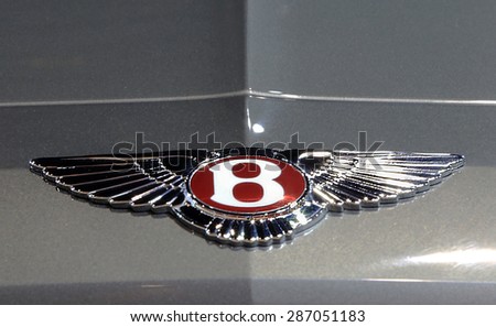 Bangkok - April 2 : logo of Bentley on silver texture  in display at The 36th Bangkok international Motor Show 2015 on April 2, 2015 in Bangkok Thailand