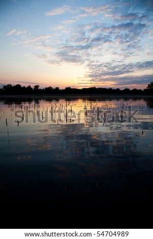 Beautiful sunrise landscape from the Danube Delta Biosphere Reserve in Romania