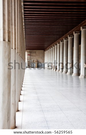 Interior of the hall at Ancient Agora in Athens, Greece.