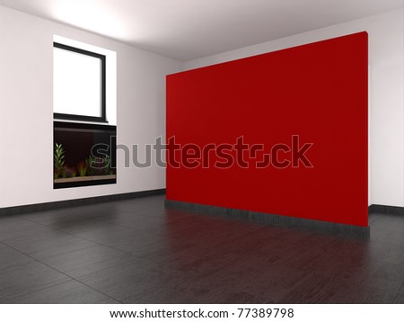 Living Room on Empty Living Room With Red Wall And Aquarium Stock Photo 77389798
