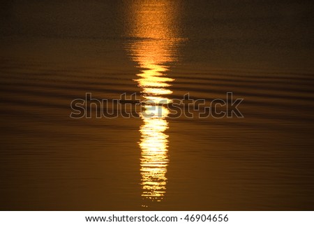 Golden glow of a setting sun as it reflects in the ripples of the water