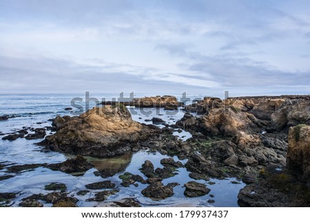 Rocky Shoreline at Low Tide on the Northern California Coast, Fort Bragg, California, USA.