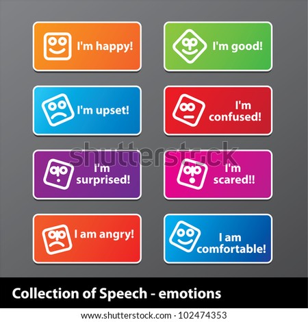 Collection of speech - emotion. Happiness, joy, grief, fear and other. Vector.